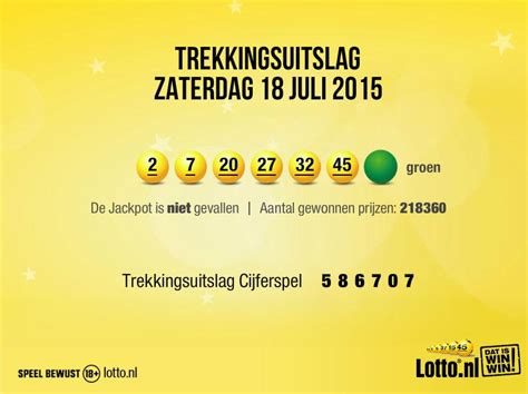 Lotto uitslag zaterdag  € 9,70